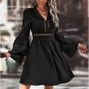 Black Dress Mini Lace Trim Small